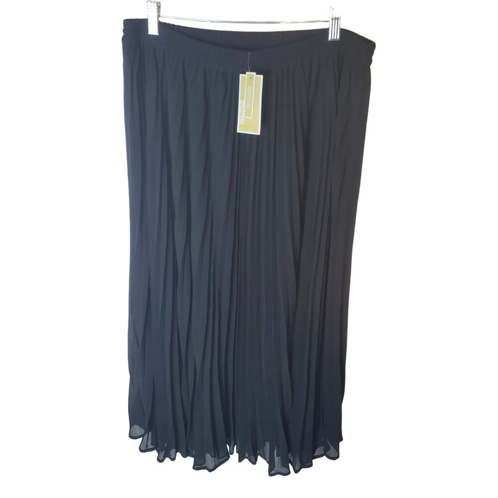 MICHAEL Michael Kors Black Pleated Lined Pull-On Midi Skirt, NWT, XL